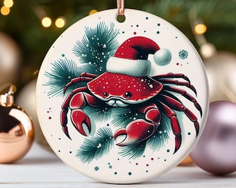 Santa Hat Crab Ornament Beach Christmas Decor Ideal for Coastal and Ocean Lovers Unique Nautical Christmas Gift Elegant Crab Decor Idea