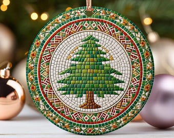 Lebanon Ornament with Embroidery Inspired Patterns Cedar Tree Souvenir for Cultural Heritage and Middle Eastern Art Nature Lover Gift