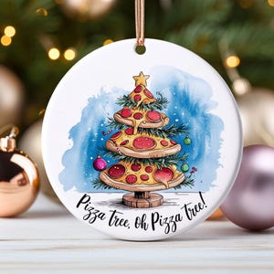 Watercolor Funny Pizza Christmas Tree Ornament Food Lovers Holiday Decor Perfect Gift for Pizza Lovers and Foodies Funny White Tree Ornament