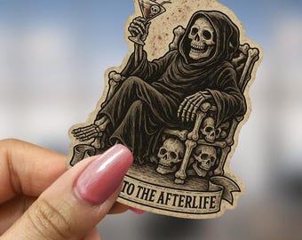 Funny Grim Reaper Sticker Halloween Skeleton Drink Sticker Gothic Bar Cart Decor Spooky Skull Gift for Men Macabre Cocktail Decal for Laptop