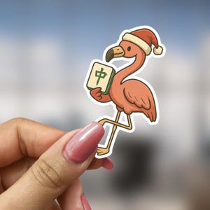 Gift for Mahjong Player Flamingo Sticker Christmas in July Mahjong Lady Summer Tile Game Decal Cute Mahjong Flamingo Vinyl Sticke Ita Decor