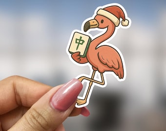 Gift for Mahjong Player Flamingo Sticker Christmas in July Mahjong Lady Summer Tile Game Decal Cute Mahjong Flamingo Vinyl Sticke Ita Decor