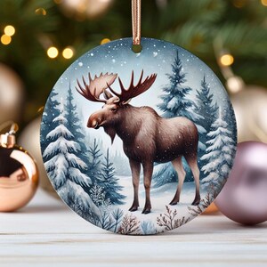 Moose Ornament Winter Forest Decor Alaska Wildlife First Home Decor Gift for Nature Lovers Rustic Christmas Tree Decoration Winter Forest