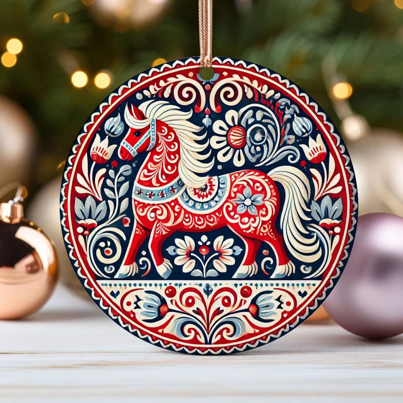 Scandinavian Dala Horse Ornament Nordic Christmas Tree Decor Swedish