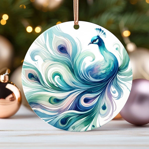 Elegant Peacock Home Decor - Christmas Ornament - Round Ceramic Gift - Perfect Xmas Present for Animal Lovers - Trending Now First Christmas