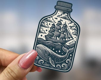 Scandinavian Whale Sailboat Sticker Gift for Ocean Nature Lover Nordic Folk Art Decal Cabin Decor Vinyl Sticker for Laptop Water Bottle