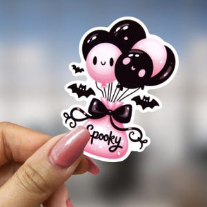 Cute Pink Bat Balloon Sticker Halloween Pastel Goth Bat Lover Gift Vinyl Planner Laptop Journal Spooky Kawaii Bat Halloween Aesthetic Ita