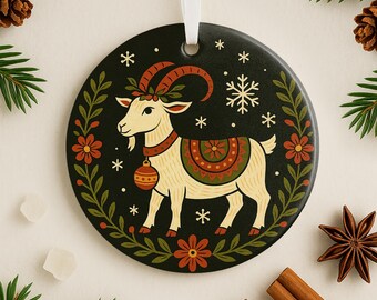 Julbock Yule Goat Ornament Gift for Swedish Family Danish Mom Norwegian Dad Nordic Tree Decor Stained Glass Christmas Goat Farmer Gift