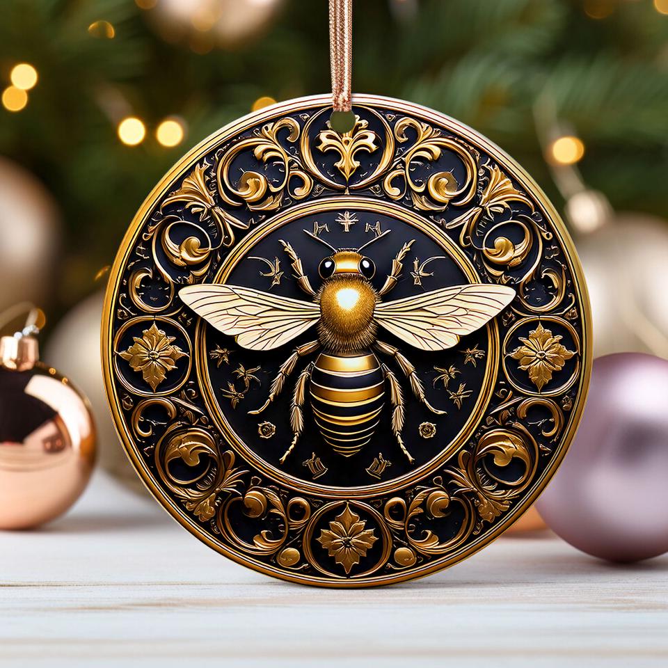 Bee Ornament Gift for Beekeeper Golden Insect Decor Honeybee Lover Present Apiary Bee Hive Christmas Ornament for Nature Enthusiast