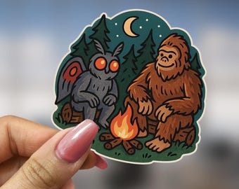 Mothman and Bigfoot Sticker Gift for Cryptid Enthusiast Paranormal Best Friends Vinyl Decal Mythical Creature Water Bottle Laptop Sticker