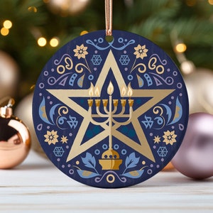 Christmas Ornament Jewish Star of David Hanukkah Decoration Elegant Chanukah Hanging Decor Gift for Jewish Family 2023 Gift Idea Coworker