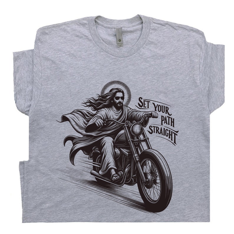 Motorcycle T Shirt Christian Shirt Jesus Clothes Bible Proverbs Gifts Biker Funny Catholic Shirt Jesus Riding Christmas Gift Church Trending zdjęcie 4