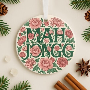 Mahjong Ornament Gift for Mahjong Player Floral Mah Jongg Decor for Women Funny Mahjong Keepsake for Her Christmas Tile Game Night Gift