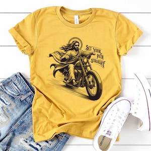 Motorcycle T Shirt Christian Shirt Jesus Clothes Bible Proverbs Gifts Biker Funny Catholic Shirt Jesus Riding Christmas Gift Church Trending zdjęcie 1