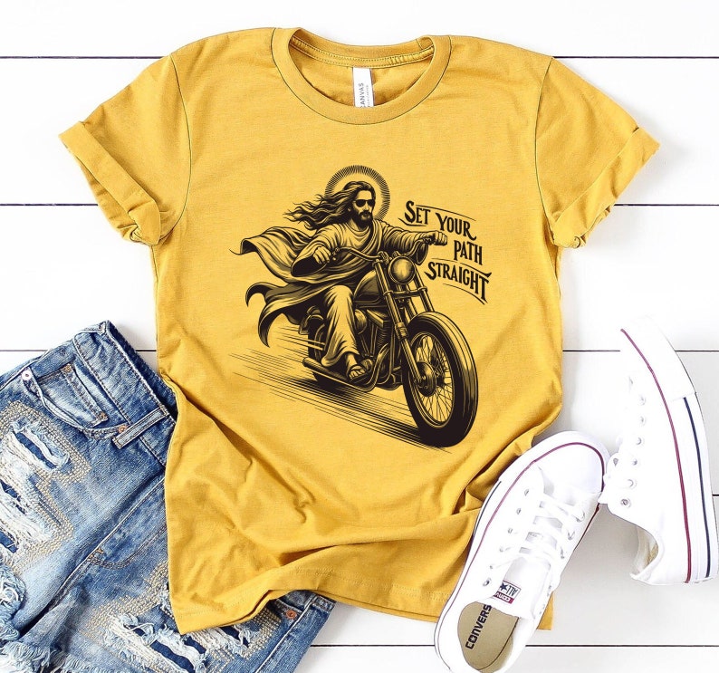 Motorcycle T Shirt Christian Shirt Jesus Clothes Bible Proverbs Gifts Biker Funny Catholic Shirt Jesus Riding Christmas Gift Church Trending zdjęcie 1