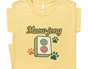 Meow-jong Shirt Funny Cat Mahjong Gift for Cat Mom Dad Tile Game Lover Cute Kitty Tee for Feline Fan and Mahjong Player Mom Grandma Gift