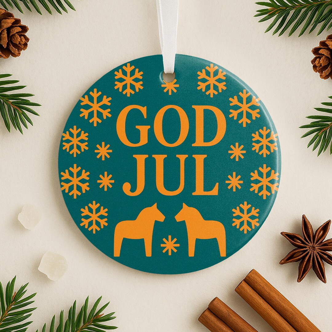 God Jul Ornament With Dala Horses Swedish Heritage Christmas Decor Gift ...