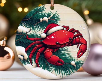 Crab Christmas Ornament Coastal Holiday Decor with Santa Hat Perfect Gift for Beach Lovers and Ocean-Themed Christmas Trees Fisherman Gift