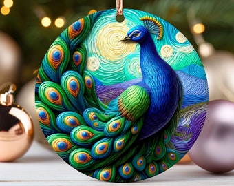 Elegant Peacock Ornament The Starry Night Christmas Ornament First Home Decor Gift Xmas Gift for Art Teacher Gift Gorgeous Van Gogh Peacock