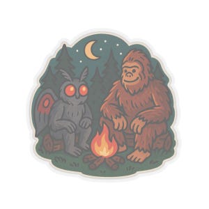 Pegatina de Mothman y Pie Grande, regalo para entusiastas de los críptidos y amantes de lo paranormal. Vinilo adhesivo para botella de agua o portátil con temática de criaturas míticas. imagen 8