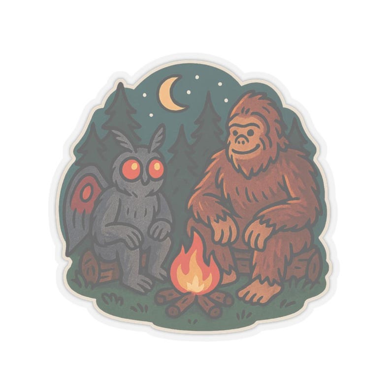 Pegatina de Mothman y Pie Grande, regalo para entusiastas de los críptidos y amantes de lo paranormal. Vinilo adhesivo para botella de agua o portátil con temática de criaturas míticas. imagen 8
