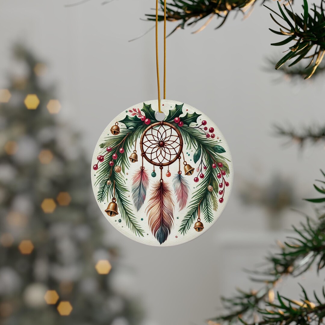Handmade Feather Christmas Tree Hanging Ornament in Colour, Dreamcatcher Wind Chime Decoration