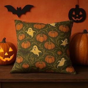 Gift for Halloween Lover Pumpkin Ghost Pillow Cover Spooky Fall Decor for Couch Gothic Home Accent Haunted House Cushion Square Pillowcase