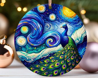 The Starry Night Christmas Ornament Elegant Peacock Home Decor Ceramic Gift Xmas Present for Bird Lover Gift for Art Teacher Trending Now