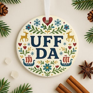 Uff Da Ornament Nordic Saying Christmas Tree Decor Scandinavian Heritage Gift for Norwegian Family Viking Folk Art Holiday Keepsake Iceland