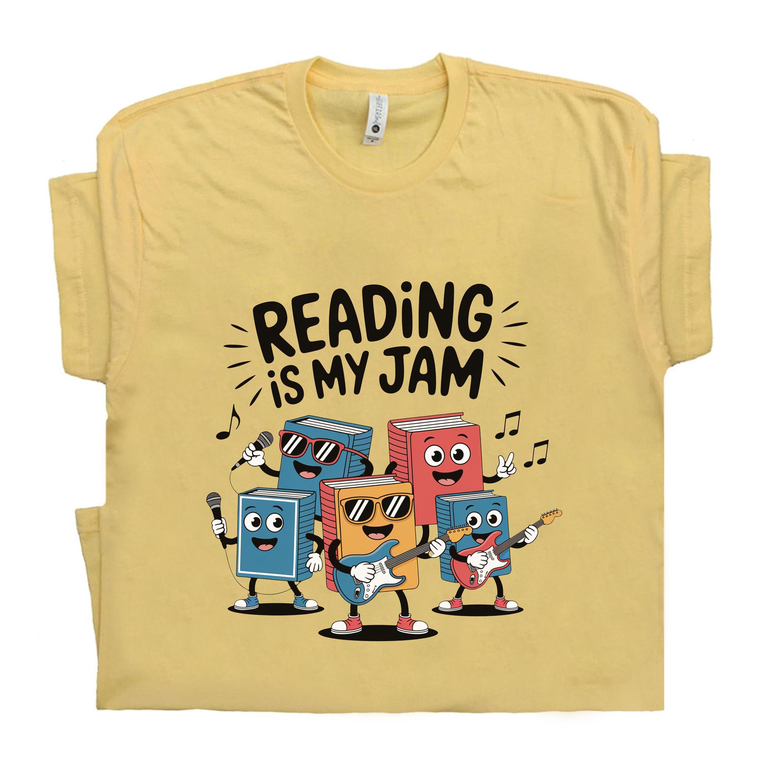 Reading Is My Jam T Shirt Gift for Book Lover Music Fan Reader Teacher Librarian Literary Music Tee Funny Reading Pun Shirt Back To School
