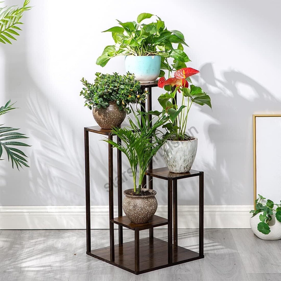 4 Tier Bamboo Plant Stand Indoor Plant Stand Unique Etsy