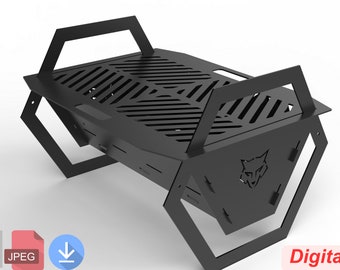 Flat pack grill DXF files for plasma, laser cut, CNC, Fire Pit. Brazier, Grill, Barbecue, Firepit bbq. Collapsible fire pit for camping,