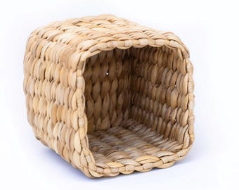 Square Banana Weave Cachepot | Natural Woven Basket | Decorative Storage Organizer