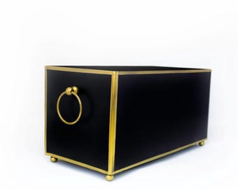Handpainted Tole Rectangle Planter: Gold Accent Centerpiece Decor