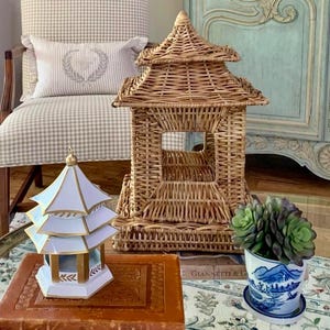 Wicker Pagoda Lantern | Natural Woven Rattan LED Candle Lantern | Handcrafted Indoor, Outdoor, Tabletop Decor