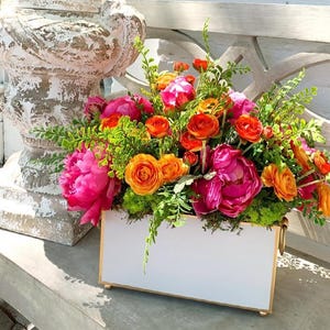 Handpainted Tole Rectangle Planter: Gold Accent Centerpiece Decor