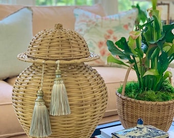 Wicker Temple Jar | Decorative Woven Vase | Handcrafted Lidded Jar