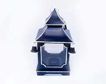 Tole Chinoiserie Pagoda Lantern | Hand-Painted Metal Decorative Lantern for Indoor & Outdoor Decor