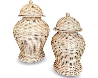Wicker Temple Jar | Decorative Woven Vase | Handcrafted Lidded Jar