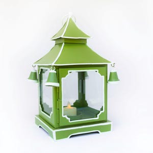 Tole Chinoiserie Pagoda Lantern | Hand-Painted Metal Decorative Lantern for Indoor & Outdoor Decor