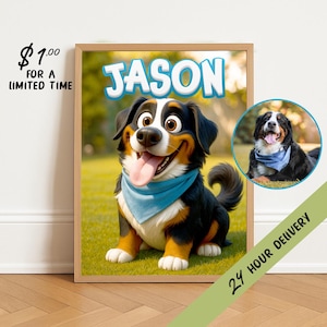 Personalized Cartoon Pet Portrait, Custom Cartoon Pet Portrait, Dog Cartoon Portrait, Custom Pet Wall Art, Digital Download, Pet Lover Gift