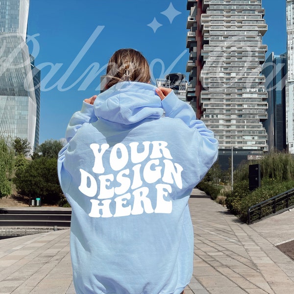 Gildan 18500 Mockup Light Blue Gildan Mockup Words On Back Gildan Mockup Oversized Hoodie Mockup Nature Trendy Mockup Gildan Sweatshirt