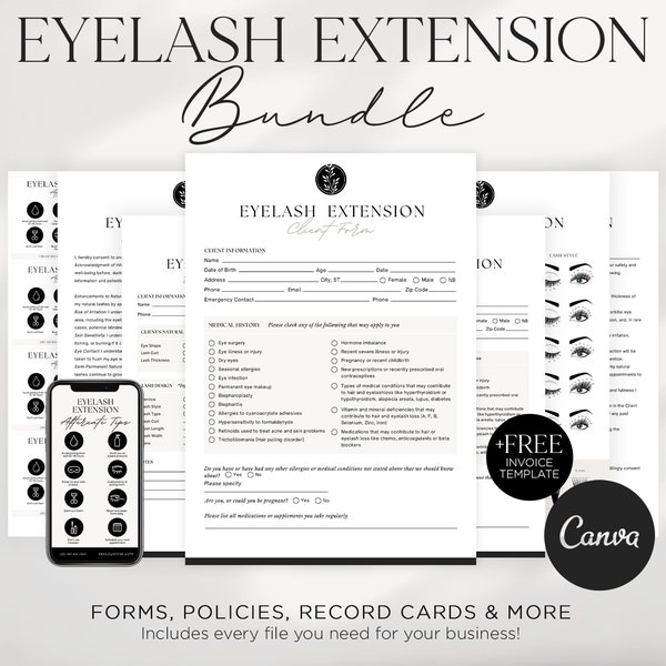 Eyelash Extension Forms Editable Lash Consent Templates Lash Tech Consultation Esthetician Forms Lash Forms Eyelash Aftercare Card