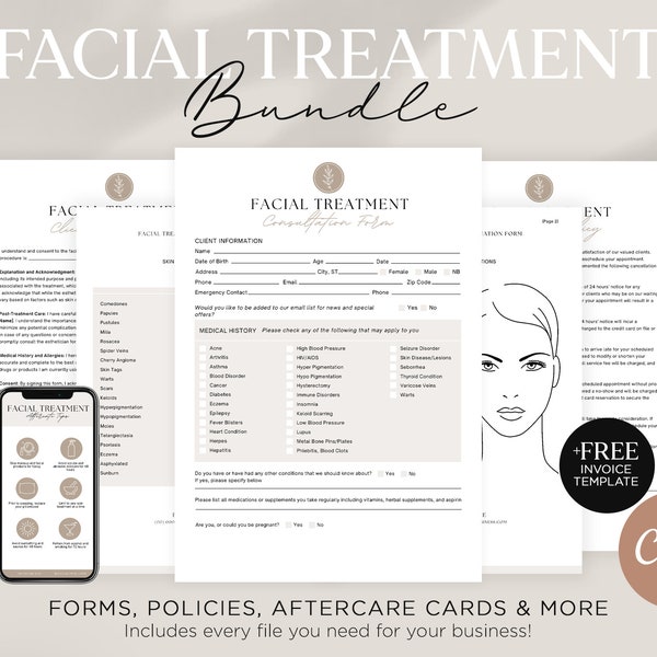 Facial Treatment Forms Editable Esthetician Templates Printable Skincare Consent Forms Beauty Salon Forms Facial Consultation Form