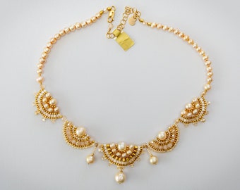 Woven Necklace - Sandy Pearls