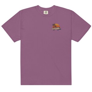 Monorail Sunset Embroidered Comfort Colors Tee | Subtle Disney Adult Shirt | Walt Disney World Monorail T-Shirt Berry