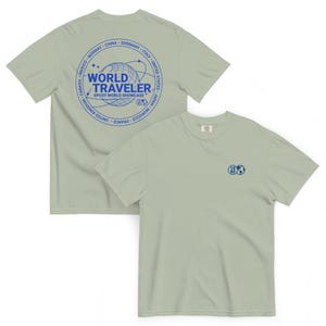 EPCOT World Showcase World Traveler Embroidered Front Printed Back Comfort Colors T-Shirt | Subtle Disney Tee