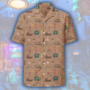 Trader Sam&#39;s Tiki Cocktails All-Over Print Hawaiian Aloha Collared Button Up Shirt | Polynesian Resort | Subtle Disney Apparel