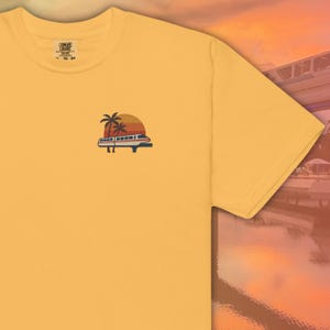 Monorail Sunset Embroidered Comfort Colors Tee | Subtle Disney Adult Shirt | Walt Disney World Monorail T-Shirt image 1