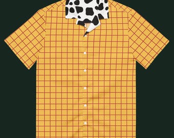 Koszula Woody'ego w kratę i krowi wzór unisex z guzikami | Inspirowana Toy Story